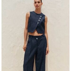 100% LINEN WRAP WAIST PANTS
INDIGO. SIZE LARGE